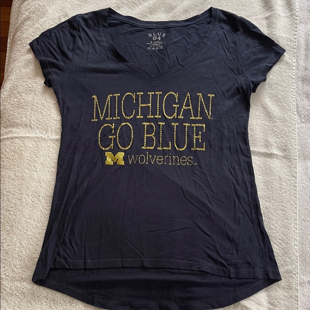 Blue 84 Navy Michigan "Go Blue"  V-Neck Tee